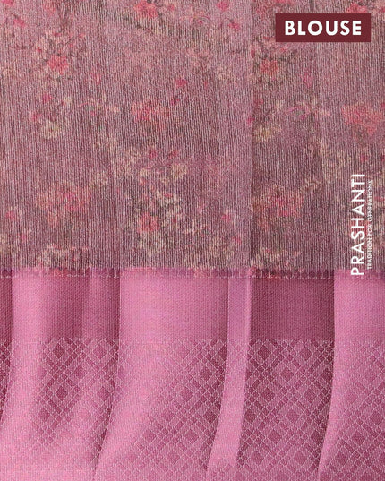 Semi tussar saree beige and pastel pink with allover self emboss & floral digital prints and pink zari woven border - {{ collection.title }} by Prashanti Sarees