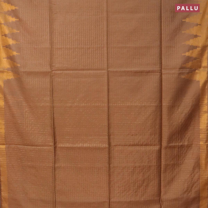 Semi tussar saree beige with allover zari weaves and seperate embroidery work blouse - {{ collection.title }} by Prashanti Sarees