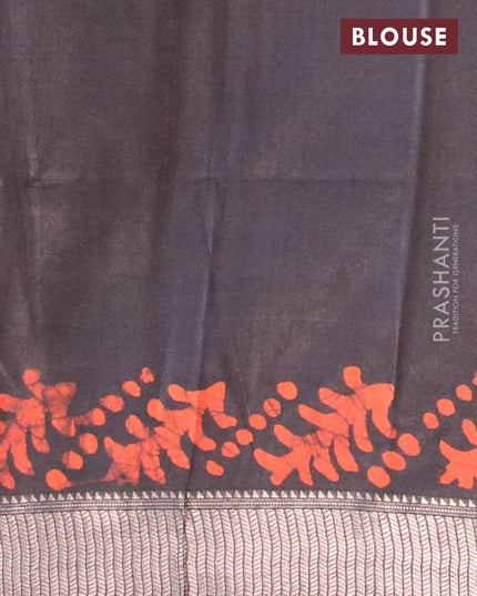 Semi tussar saree black with allover batik prints and zari woven kanjivaram style border - {{ collection.title }} by Prashanti Sarees