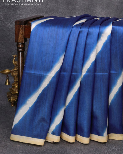 Semi tussar saree blue and pale yellow with allover leheriya prints and kalamkari printed pallu - {{ collection.title }} by Prashanti Sarees
