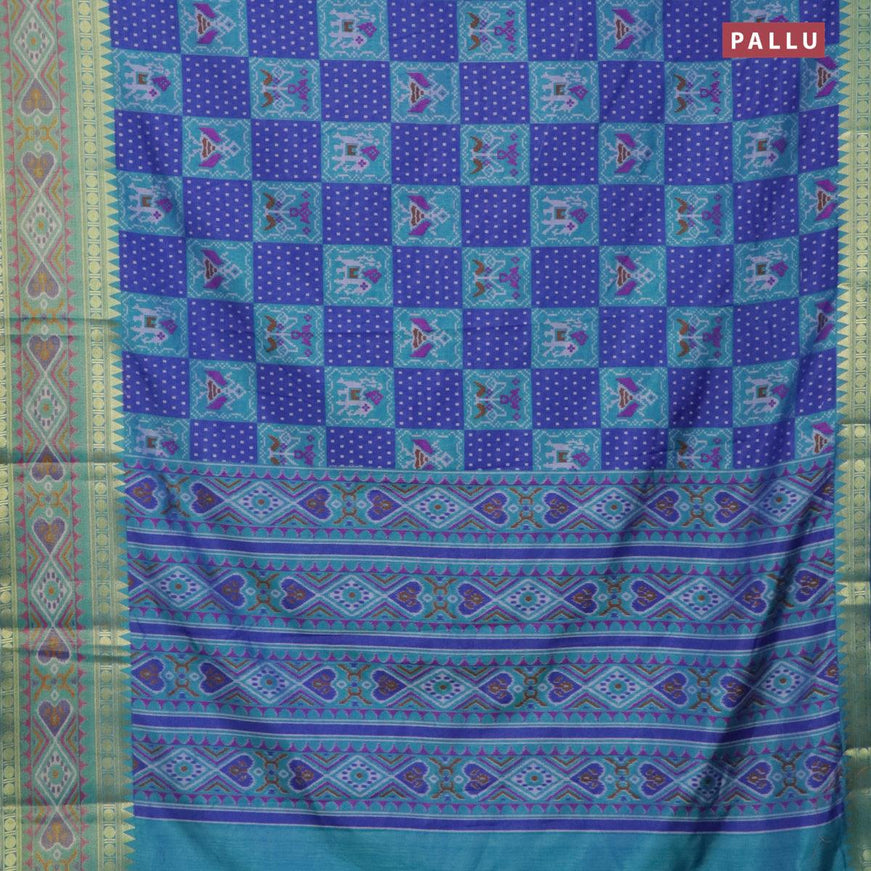 Semi tussar saree blue and teal blue with allover patola prints and zari woven ikat border - {{ collection.title }} by Prashanti Sarees