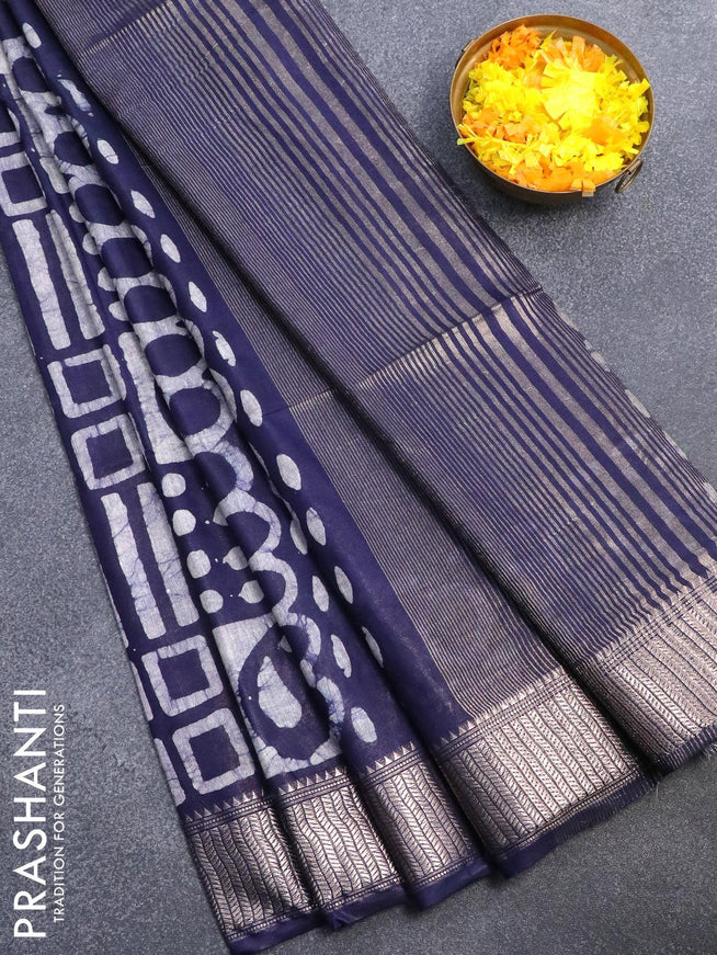 Semi tussar saree blue with allover batik prints and zari woven kanjivaram style border - {{ collection.title }} by Prashanti Sarees