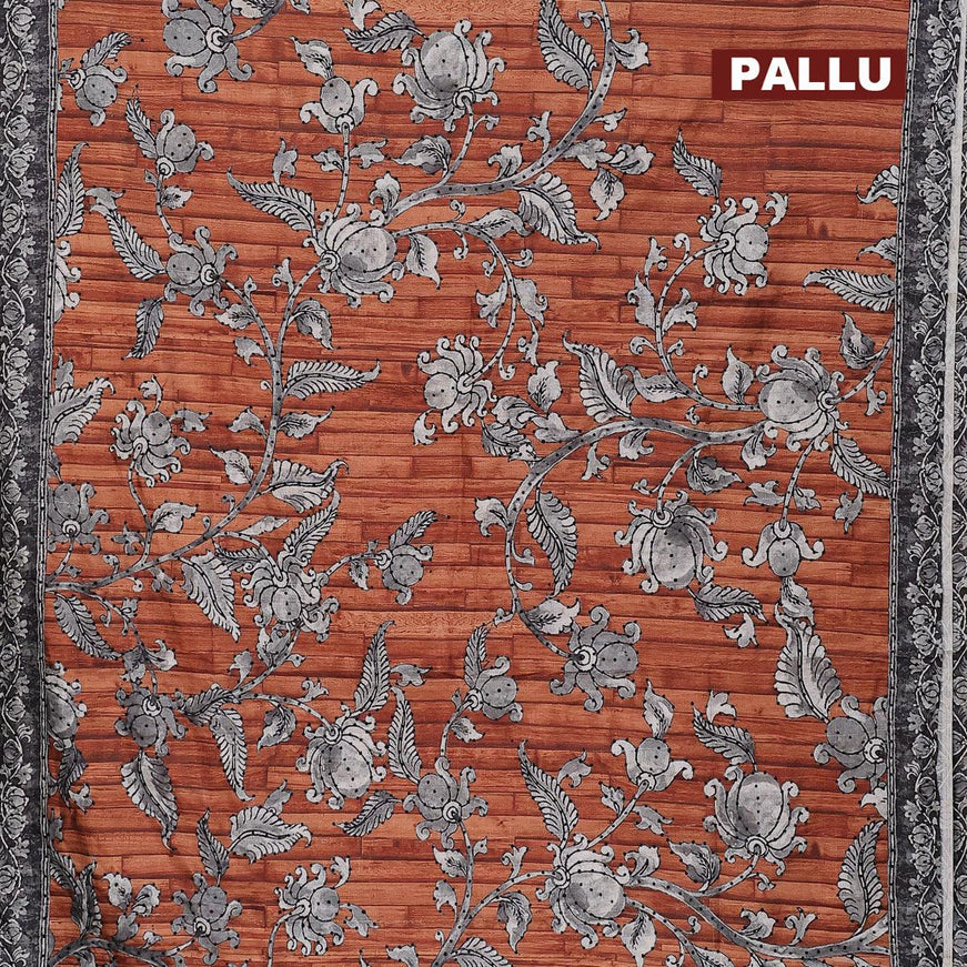 Semi tussar saree brown and grey with kalamkari prints & french knot work and printed border - {{ collection.title }} by Prashanti Sarees