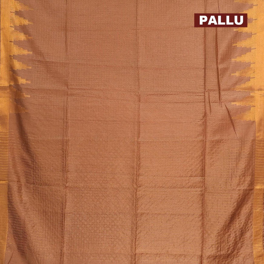 Semi tussar saree dark beige with allover zari weaves and seperate embroidery work blouse - {{ collection.title }} by Prashanti Sarees