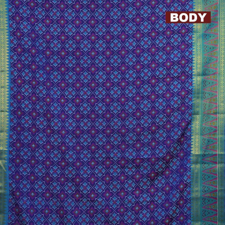 Semi tussar saree dark blue and blue with allover ikat prints and zari woven ikat border - {{ collection.title }} by Prashanti Sarees