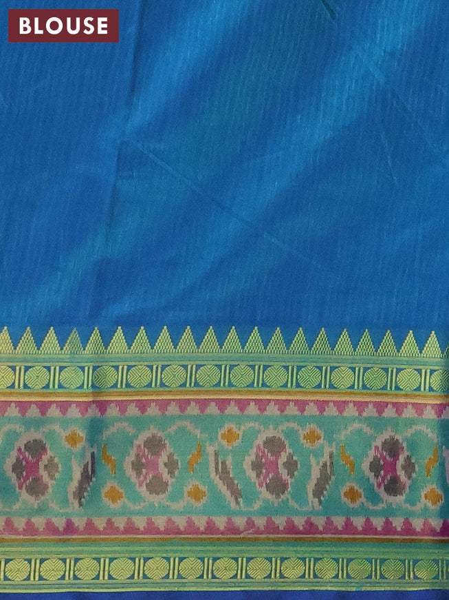Semi tussar saree dark blue and dual shade of teal blue with allover ikat prints and zari woven ikat border - {{ collection.title }} by Prashanti Sarees