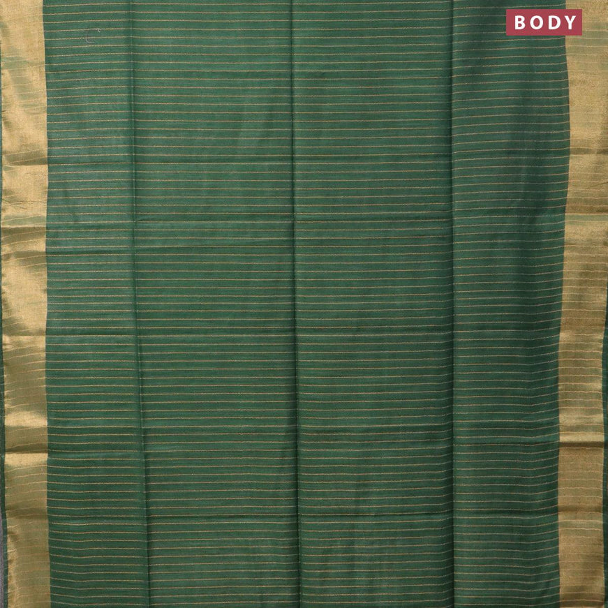 Semi tussar saree dark green with allover stripes pattern and seperate embroidery work blouse - {{ collection.title }} by Prashanti Sarees