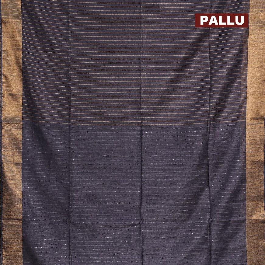 Semi tussar saree dark grey with allover stripes pattern and seperate embroidery work blouse - {{ collection.title }} by Prashanti Sarees