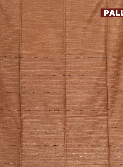 Semi tussar saree dark sandal with allover stripes pattern and seperate embroidery work blouse - {{ collection.title }} by Prashanti Sarees