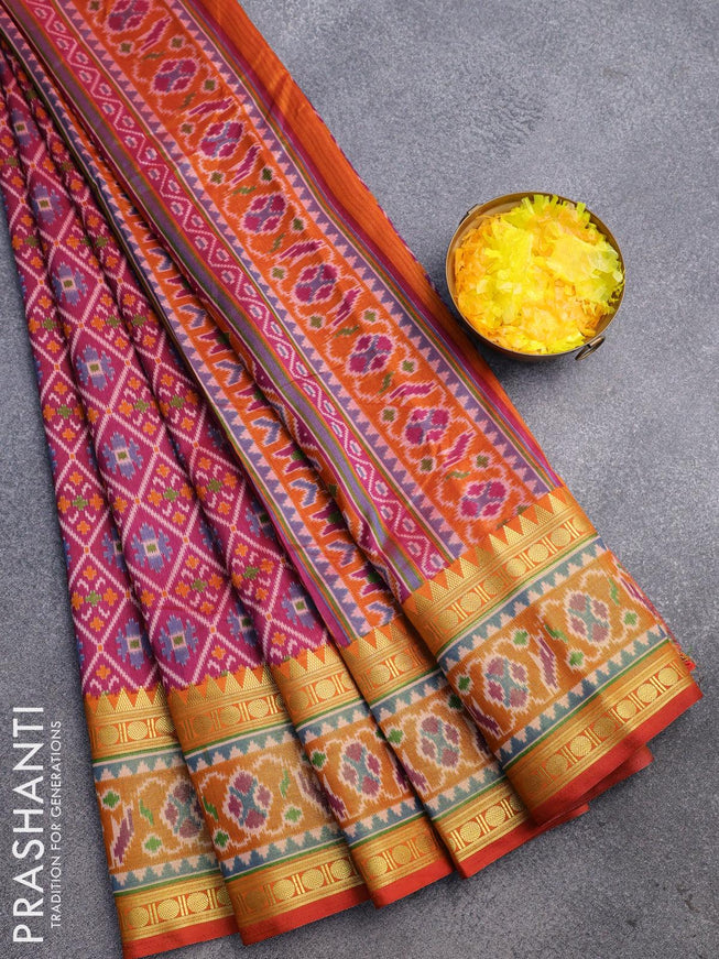 Semi tussar saree dual shade of maroon and dual shade of rust with allover ikat prints and zari woven ikat border - {{ collection.title }} by Prashanti Sarees