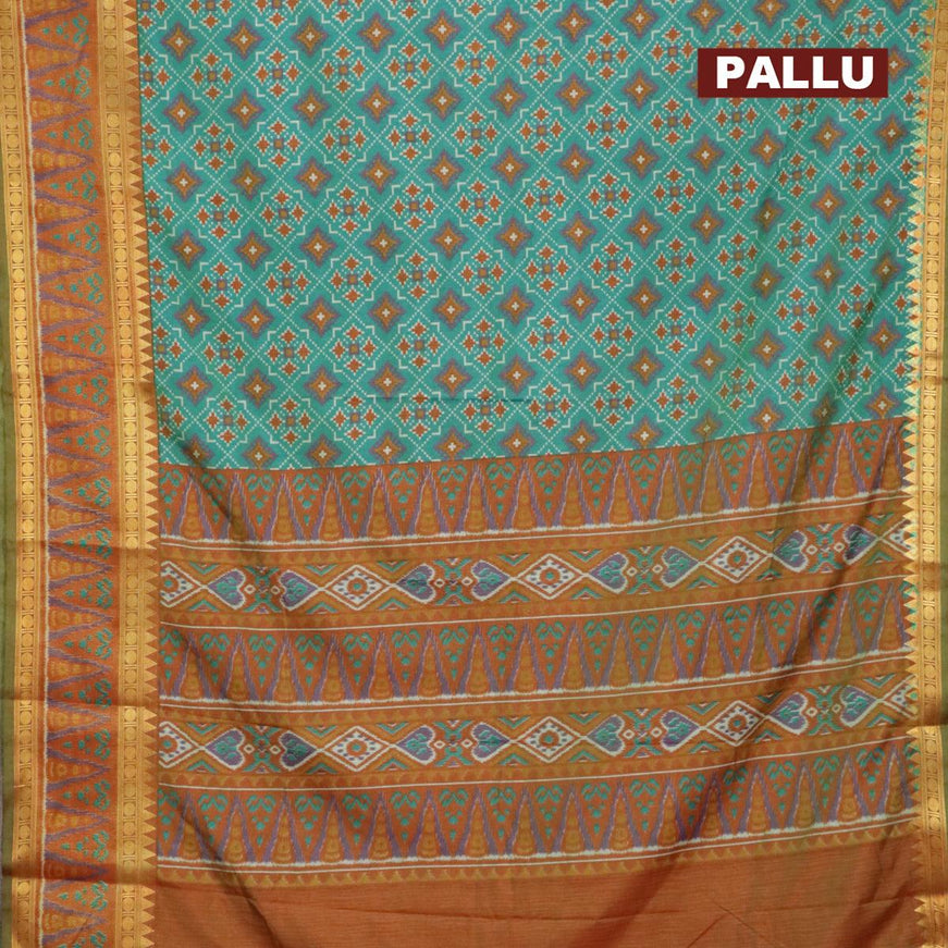 Semi tussar saree dual shade of teal bluish green and dark mustard with allover ikat prints and zari woven ikat border - {{ collection.title }} by Prashanti Sarees