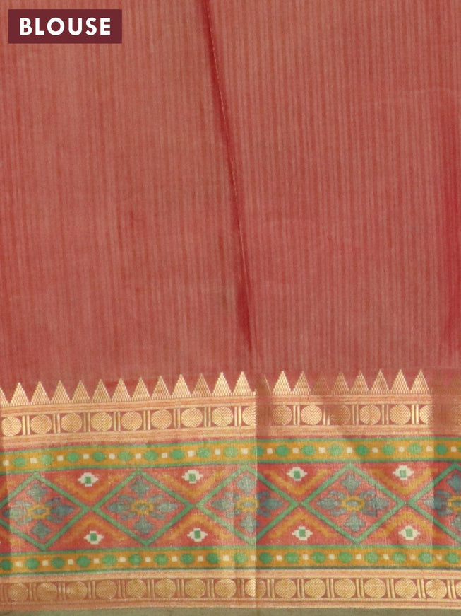 Semi tussar saree dual shade of teal bluish green and dark mustard with allover ikat prints and zari woven ikat border - {{ collection.title }} by Prashanti Sarees