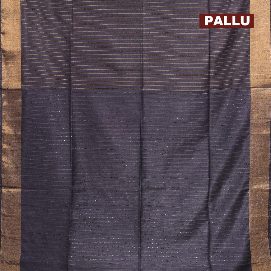 Semi tussar saree elephant grey with allover stripes pattern and seperate embroidery work blouse - {{ collection.title }} by Prashanti Sarees