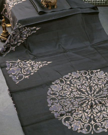 Semi tussar saree elephant grey with kantha & french knot work in borderless style - {{ collection.title }} by Prashanti Sarees