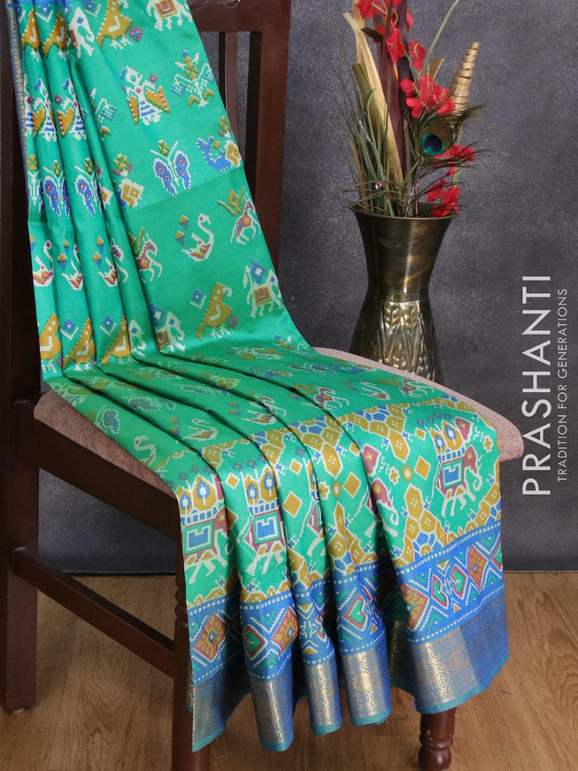 Semi tussar saree green and cs blue with allover patola prints and zari woven border - {{ collection.title }} by Prashanti Sarees