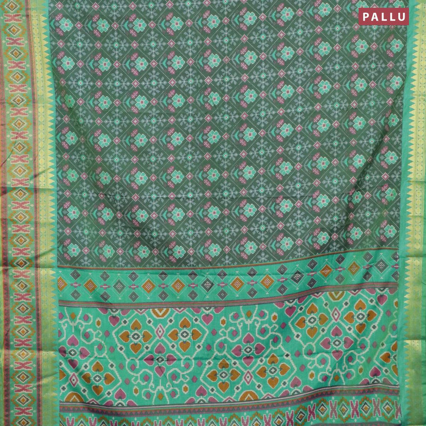 Semi tussar saree green and light green with allover ikat prints and zari woven ikat border - {{ collection.title }} by Prashanti Sarees