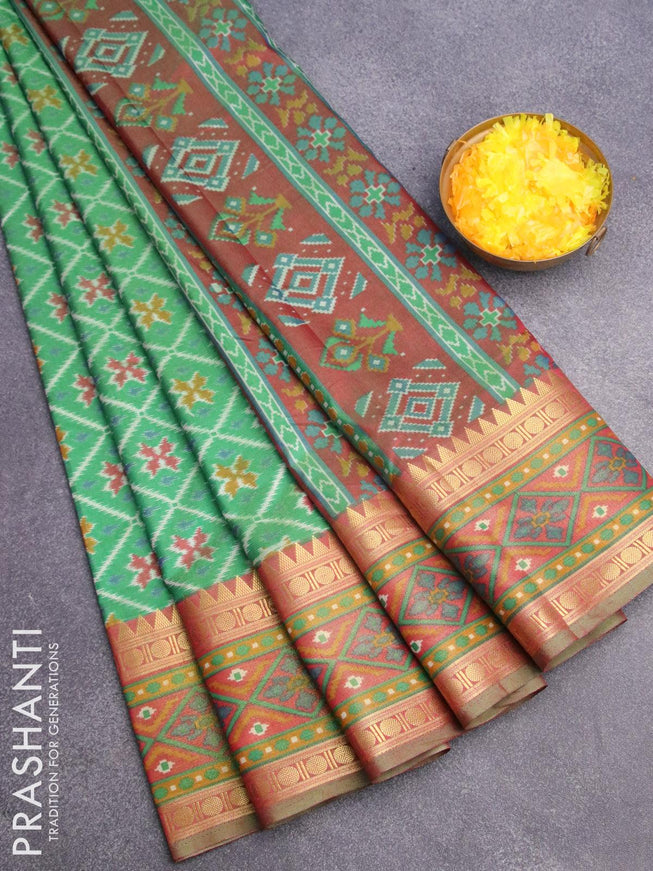 Semi tussar saree green and maroon shade with allover ikat prints and zari woven ikat border - {{ collection.title }} by Prashanti Sarees