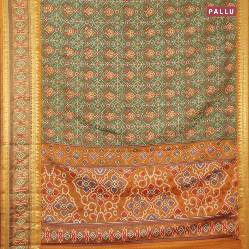 Semi tussar saree green shade and mustard yellow with allover ikat prints and zari woven ikat border - {{ collection.title }} by Prashanti Sarees