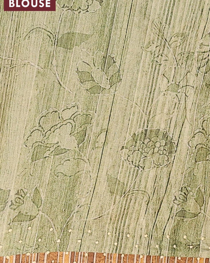 Semi tussar saree green shade with kalamkari prints & french knot work and simple border - {{ collection.title }} by Prashanti Sarees