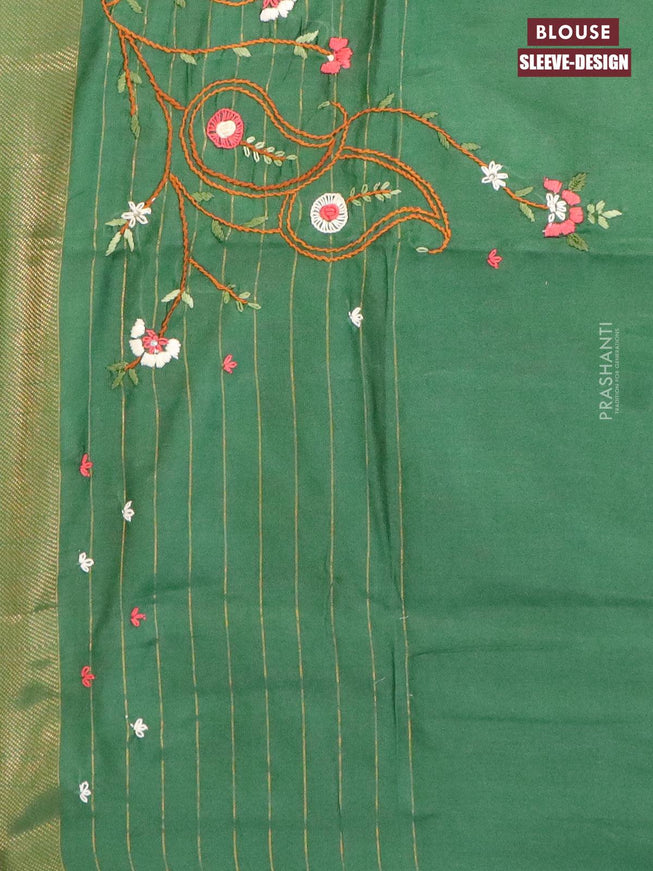 Semi tussar saree green with zari woven buttas & zari checks and seperate embroidery work blouse - {{ collection.title }} by Prashanti Sarees
