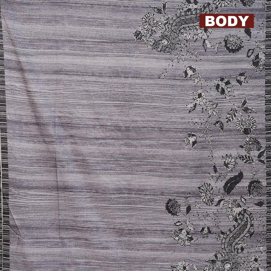 Semi tussar saree grey and black with kalamkari prints & french knot work and simple border - {{ collection.title }} by Prashanti Sarees