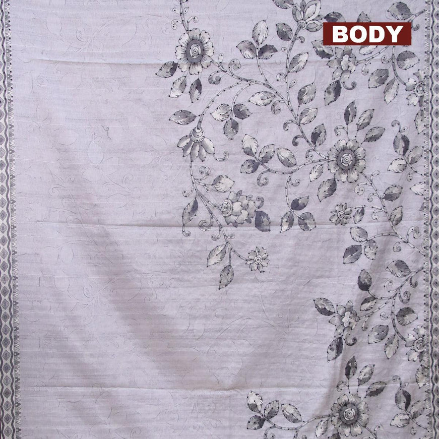 Semi tussar saree grey with kalamkari prints & french knot work and printed border - {{ collection.title }} by Prashanti Sarees