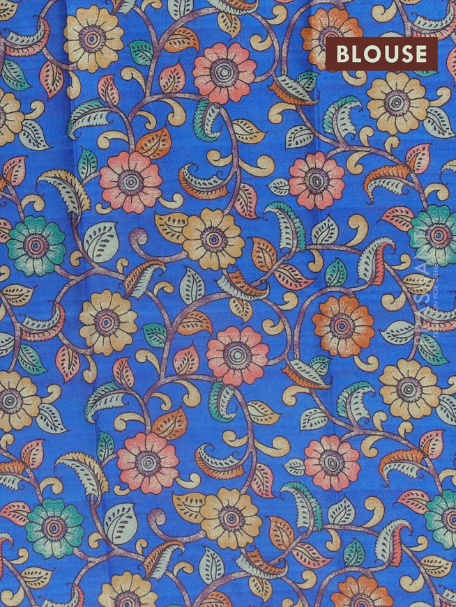 Semi tussar saree grey with plain body and long copper zari woven border & kalamkari printed blouse - {{ collection.title }} by Prashanti Sarees