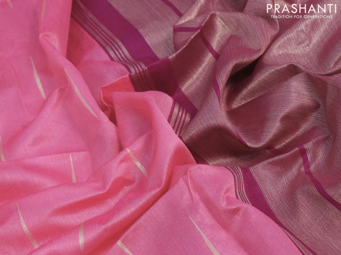 Semi tussar saree light pink and purple with zari woven buttas and temple design zari woven border - {{ collection.title }} by Prashanti Sarees