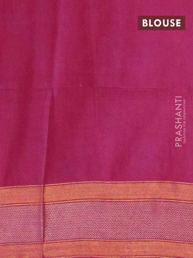 Semi tussar saree magenta pink with allover batik prints and zari woven kanjivaram style border - {{ collection.title }} by Prashanti Sarees