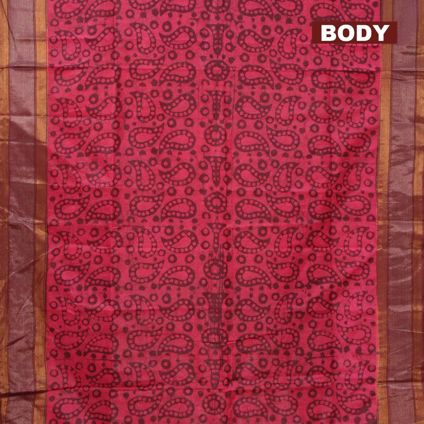 Semi tussar saree maroon and pink shade with allover batik prints and zari woven kanjivaram style border - {{ collection.title }} by Prashanti Sarees