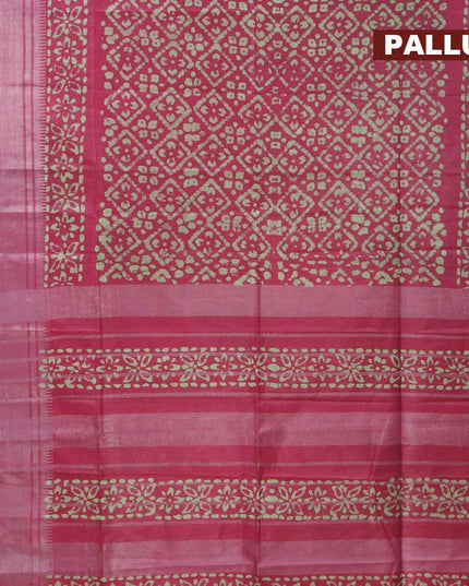 Semi tussar saree maroon with allover batik prints and silver zari woven kanjivaram style border - {{ collection.title }} by Prashanti Sarees