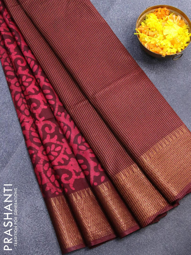 Semi tussar saree maroon with allover batik prints and zari woven kanjivaram style border - {{ collection.title }} by Prashanti Sarees