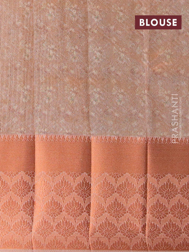 Semi tussar saree pastel brown with allover self emboss & floral digital prints and long copper zari woven border - {{ collection.title }} by Prashanti Sarees