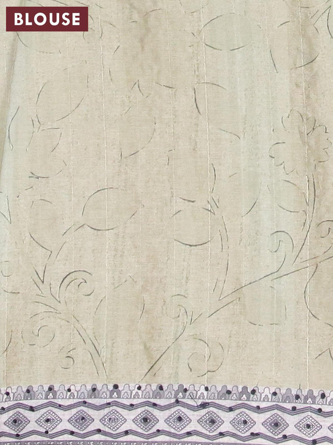 Semi tussar saree pastel green and grey with kalamkari prints & french knot work and printed border - {{ collection.title }} by Prashanti Sarees