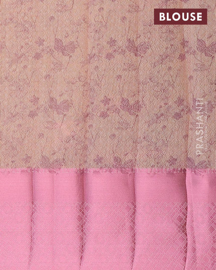 Semi tussar saree peach orange and pastel pink with allover self emboss & floral digital prints and pink zari woven border - {{ collection.title }} by Prashanti Sarees