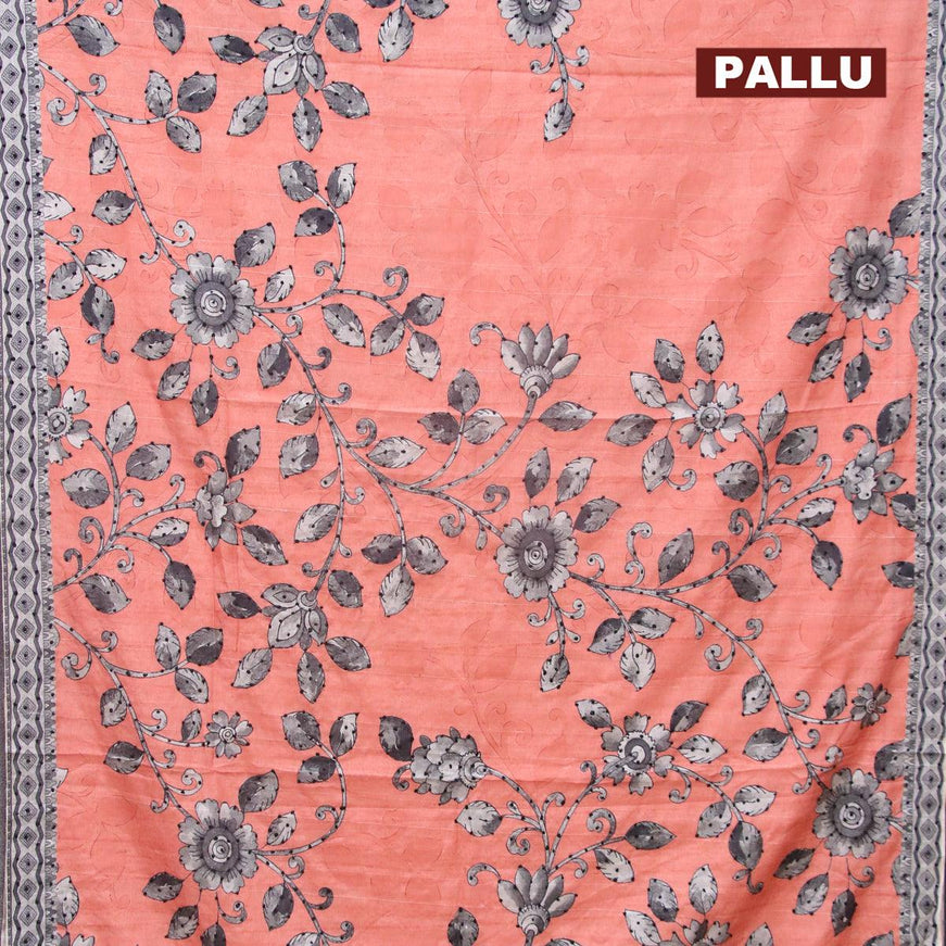 Semi tussar saree peach shade and grey with kalamkari prints & french knot work and printed border - {{ collection.title }} by Prashanti Sarees