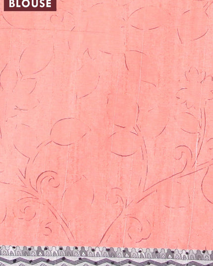 Semi tussar saree peach shade and grey with kalamkari prints & french knot work and printed border - {{ collection.title }} by Prashanti Sarees