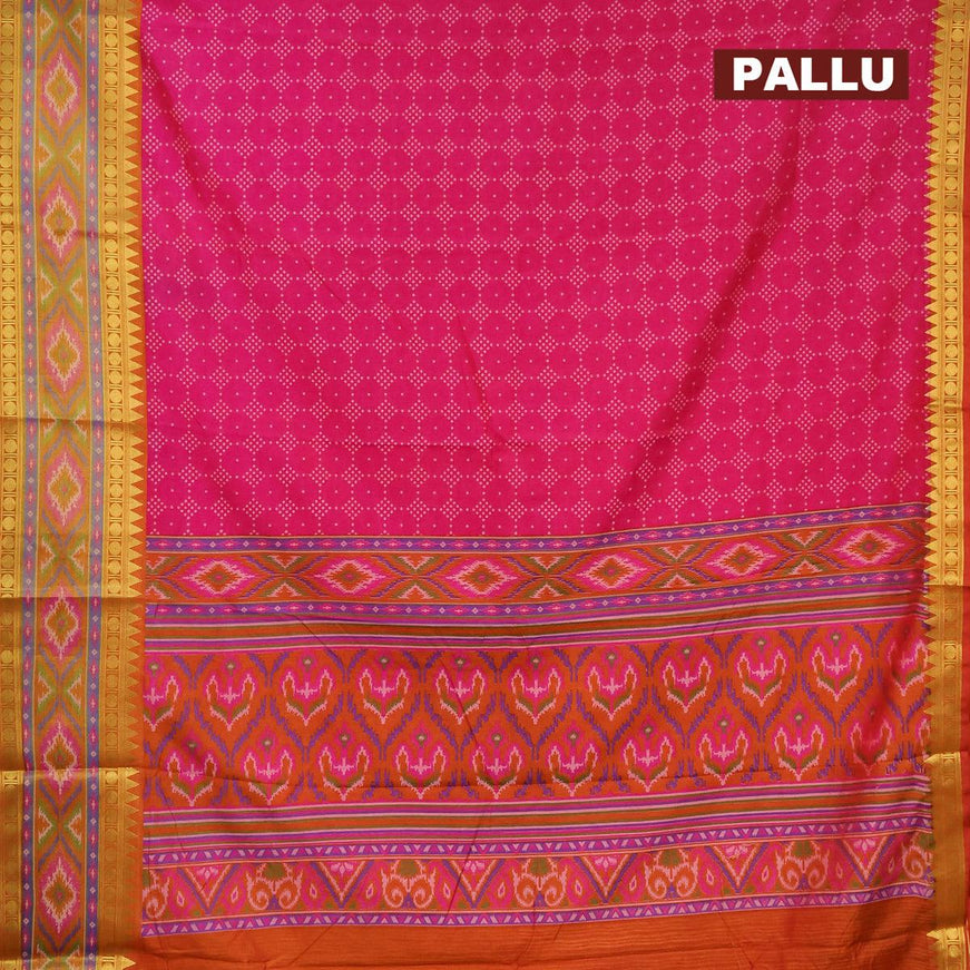Semi tussar saree pink and dual shade of rust with allover geometric prints and zari woven ikat border - {{ collection.title }} by Prashanti Sarees
