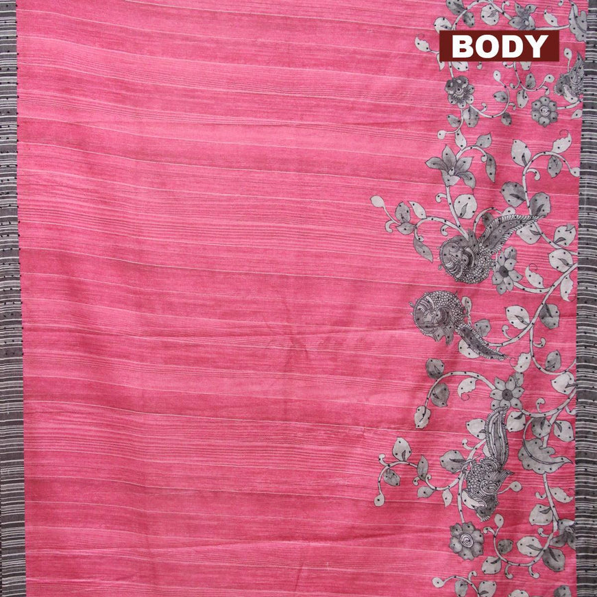 Semi tussar saree pink and grey with kalamkari prints & french knot work and simple border - {{ collection.title }} by Prashanti Sarees