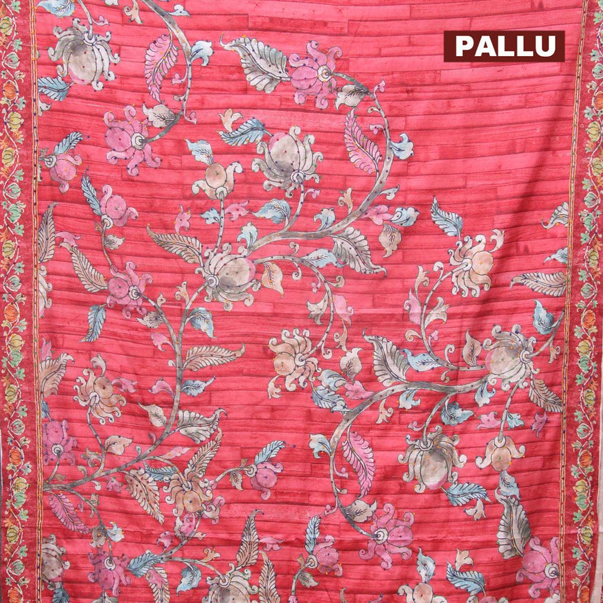 Semi tussar saree pink shade with kalamkari prints & french knot work and printed border - {{ collection.title }} by Prashanti Sarees