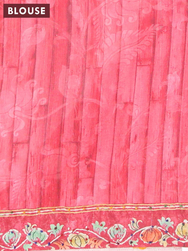 Semi tussar saree pink shade with kalamkari prints & french knot work and printed border - {{ collection.title }} by Prashanti Sarees