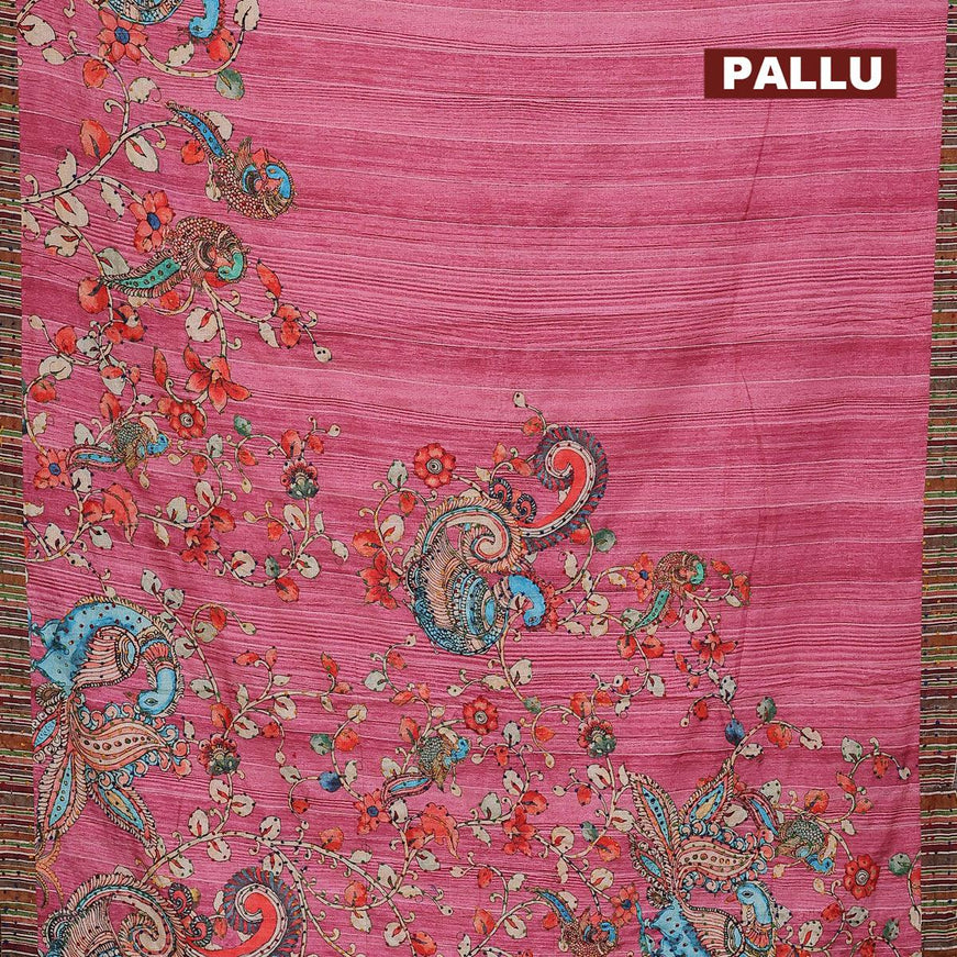 Semi tussar saree pink with kalamkari prints & french knot work and simple border - {{ collection.title }} by Prashanti Sarees