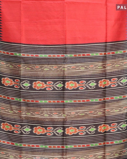 Semi tussar saree red and black with plain body and temple design ikat woven ganga jamuna border - {{ collection.title }} by Prashanti Sarees