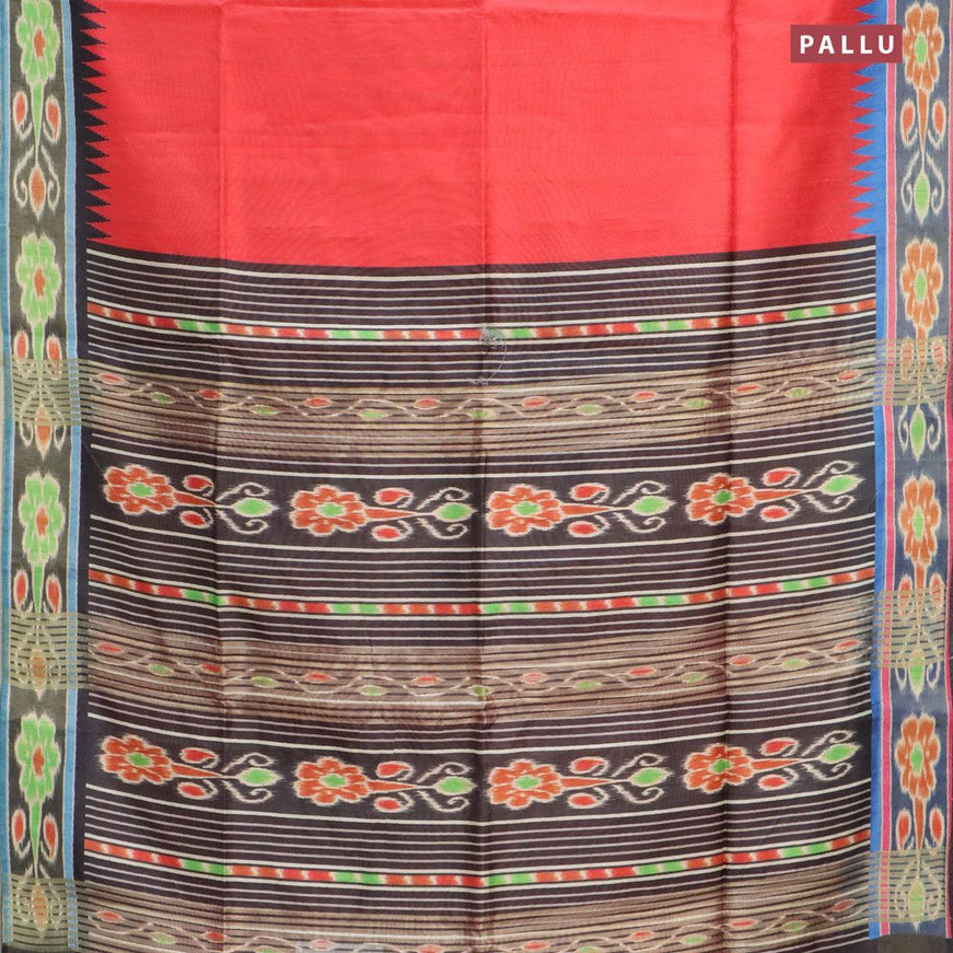 Semi tussar saree red and black with plain body and temple design ikat woven ganga jamuna border - {{ collection.title }} by Prashanti Sarees