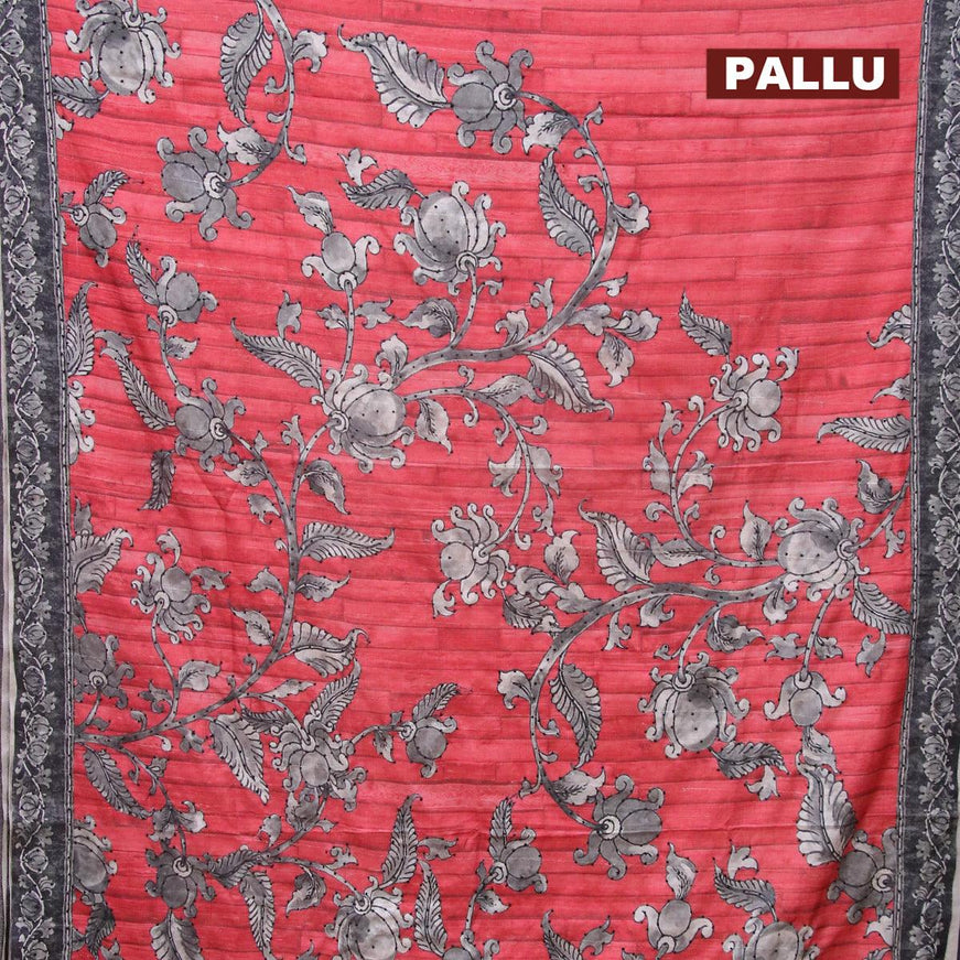 Semi tussar saree red and grey with kalamkari prints & french knot work and printed border - {{ collection.title }} by Prashanti Sarees