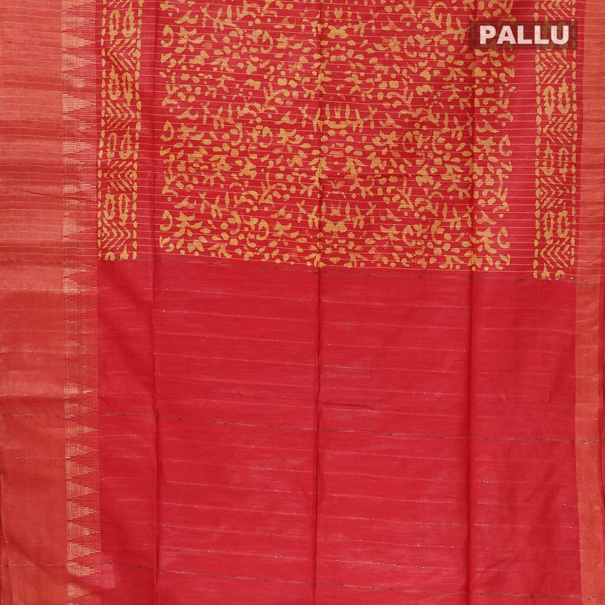 Semi tussar saree red with allover batik prints and zari woven kanjivaram style border - {{ collection.title }} by Prashanti Sarees