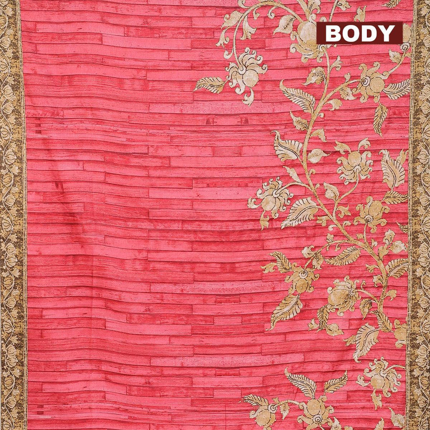 Semi tussar saree red with kalamkari prints & french knot work and printed border - {{ collection.title }} by Prashanti Sarees