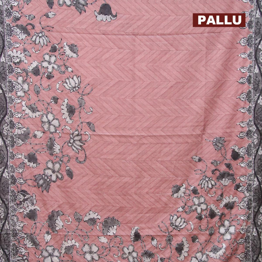 Semi tussar saree rosy brown and grey with kalamkari prints & french knot work and printed border - {{ collection.title }} by Prashanti Sarees
