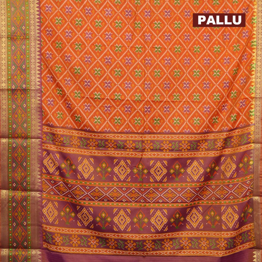 Semi tussar saree rustic orange and violet shade with allover ikat prints and zari woven ikat border - {{ collection.title }} by Prashanti Sarees