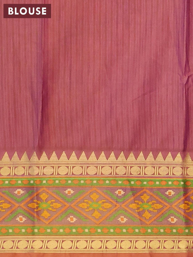 Semi tussar saree rustic orange and violet shade with allover ikat prints and zari woven ikat border - {{ collection.title }} by Prashanti Sarees